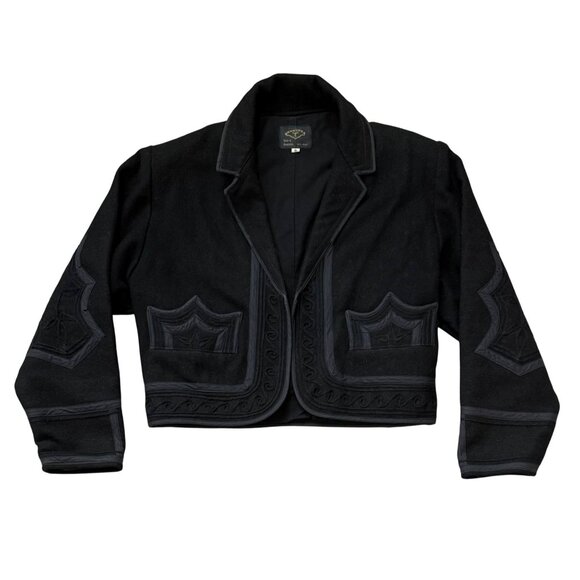 Vtg Chaqueta Size Small Black Wool Embroidered Cropped Jacket Intricate Design - Picture 1 of 14